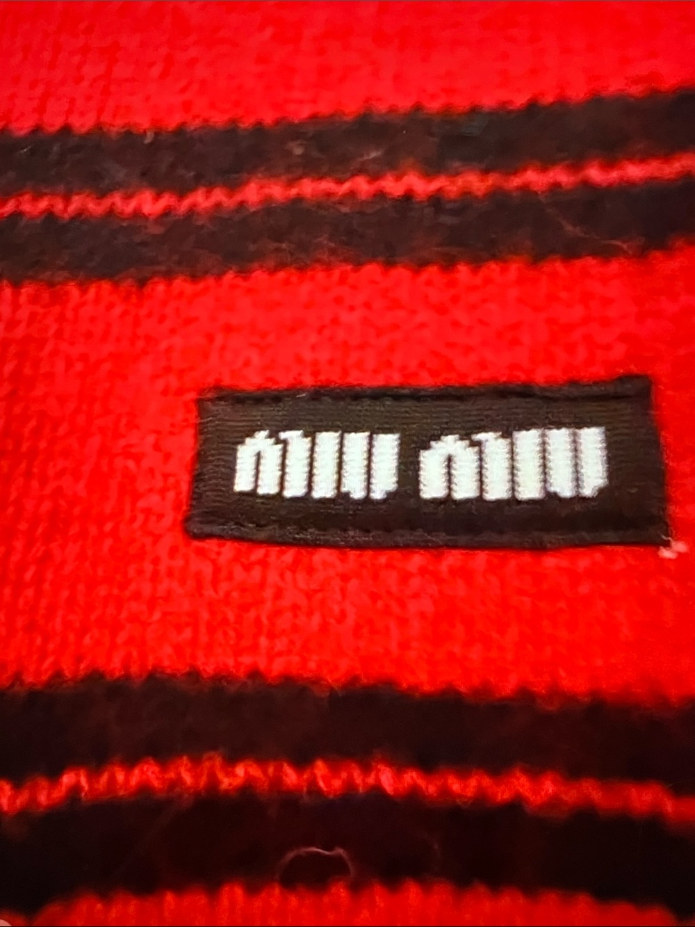 Miu Miu Red and Black Striped Button-Front Cardigan - Picture 3 of 4